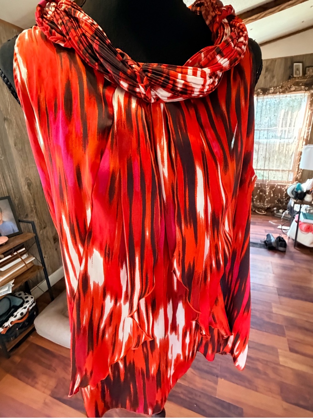 Cato Red & Orange Printed Sleeveless Tunic